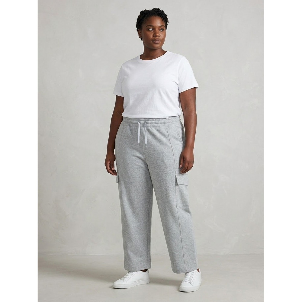 Athleta Women Grey Cargo Sweatpants Wide Leg French Terry Joggers Large